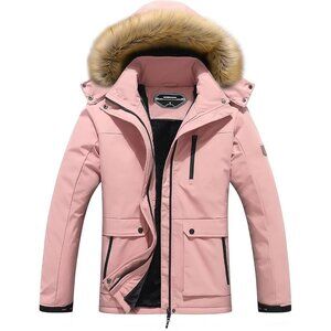Women's Mountain Waterproof Pink Ski Snow Jacket Winter Warm Cozy Hooded Coat